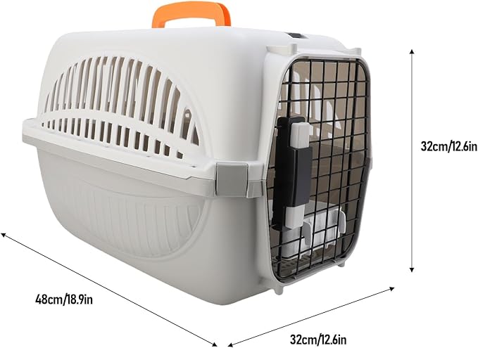 Jiawu Pet Carrier, Hard Sided Spacious Interior Lightweight Plastic Dog Travel Carrier, Portable Pet with Food Bowl for Outdoor Travel, Home, Vet Visits (Gray)