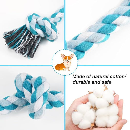 SZEE Dog Rope Toys, 14 in 3 Knots Chew Rope for Medium and Small Dogs, Pull Toy for Tug of War and Teeth Cleaning (Blue)