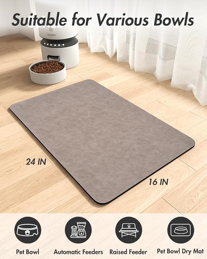 MontVoo-Absorbent Pet Feeding Mat-No Stains Pet Mat for Food and Water Bowl-Quick Dry Cat & Dog Food Mat Water Dispenser Mat-Pet Supplies Mat-Dog Water Bowl Mat for Messy Drinker,(Brown,16"x24")
