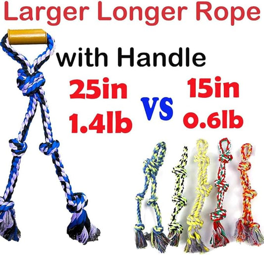 Large Dog Rope Toys for Aggressive Chewers Pitbull Tug of War Interactive Heavy Duty Outdoor Medium Large Breed XL Dog Chew Rope Strong Durable Dog Tug Toys Tough Pull Rope with Handle