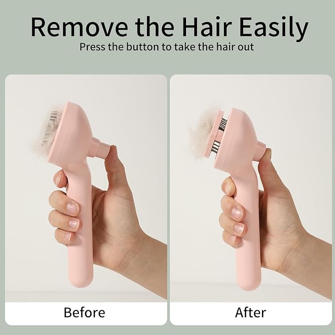 Cat Steam Brush for Long Haired Cats, Dog Brush for Shedding Pet Grooming, Self Cleaning Hair Removal Comb, Pink