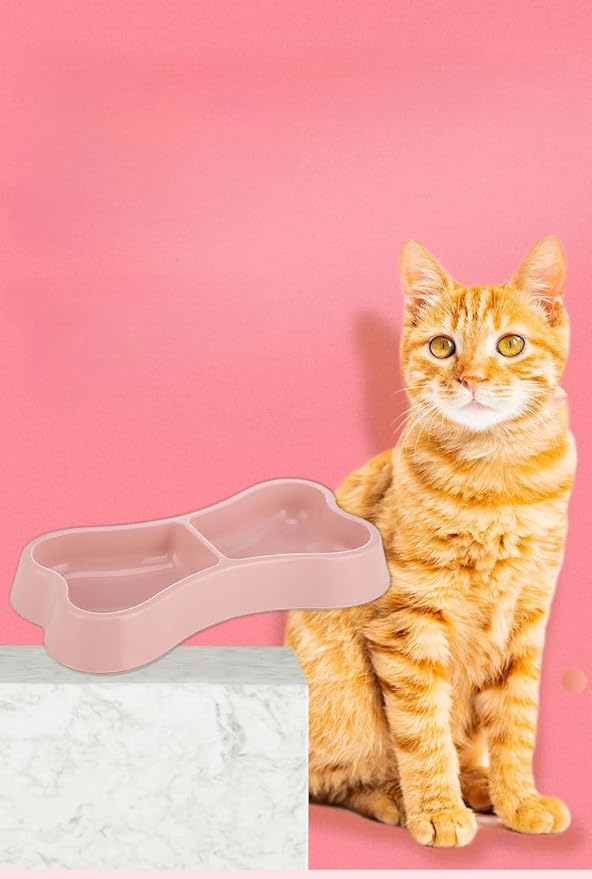 2pcs Lightweight Smal Plastic Food and Water Pet Bowls Dog Feeding Bowls Cat Storage Bowl(Pink,Grey)