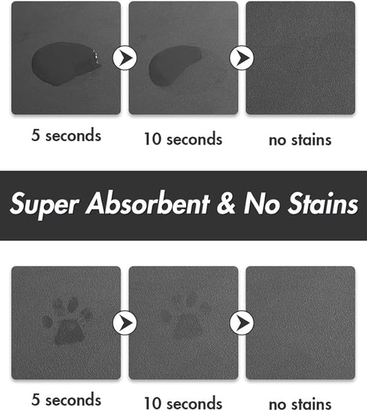 MontVoo-Absorbent Pet Feeding Mat-No Stains Pet Mat for Food and Water Bowl-Quick Dry Cat & Dog Food Mat Water Dispenser Mat-Pet Supplies Mat-Dog Water Bowl Mat for Messy Drinker,(Darkgrey,23"x34")