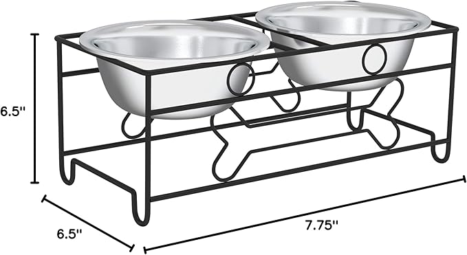 Set of 2 Stainless Steel Dog Bowls - 40oz Pet Bowls with Decorative Dog Food Stand - Metal Food and Water Dishes for Large Pets - Puppy Essentials by PETMAKER (Silver/Black)