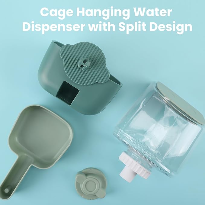 Automatic Replenish Pet Waterer, 1L Capacity Auto Siphon Gravity Cage Hanging Water Dispenser Set for Dog and Cat Small Animals, Removable Pet Water Bottle Water Container (Waterer, Green1)