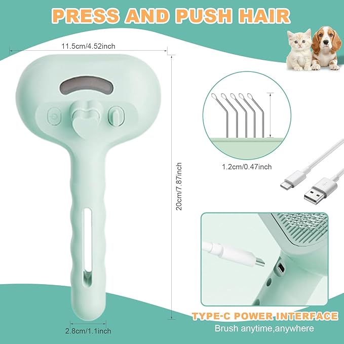 Pet Steam Brush for Dogs and Cats, 3 in 1 Steam Grooming Brush for Hair Shedding and Removal, Cleaning Spray Comb with Mist for Long-Haired Pets