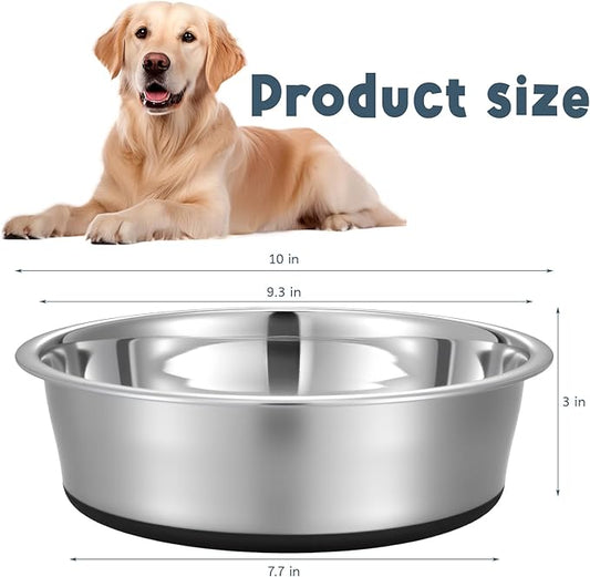 11 Cup Stainless Steel Dog Bowls Set of 2 for Food and Water, Silicone Base Anti-Slip, Rust Resistant, Extra Thick Metal Bowls for Medium Dogs, Black