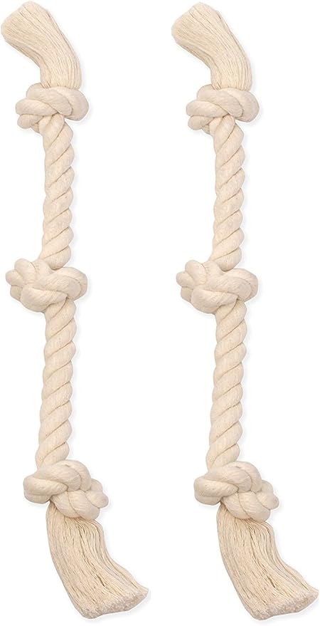(2 Pack 100-Percent Cotton White 3-Knot Rope Tug, Extra Large 36-Inch