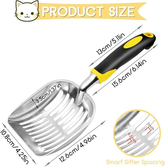 Cat Litter Scoop, Metal Cat Scooper, Rubber Handle Scoop, Sifting Shovel for Christmas – Heavy Duty Aluminum Alloy Litter Box Scoop with Deep Mesh, Design for Easy Waste Removal and Cleaning(Yellow)