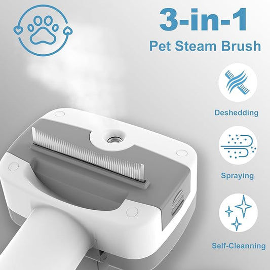 Pet Steam Brush for Dogs & Cats – Self Cleaning, 3 in 1 Hair Removal Comb Steam for Thinning & Grooming for Long & Short Haired Pets, Includes Pet Essence