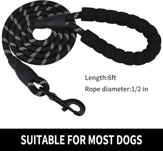 5/6 FT Strong Pet Dog Leash with Soft Padded Handle,Highly Reflective Rope for Night Walking,360-Degree Rotating Metal Buckle Without Tangles,Suitable for Small,Medium and Large Dogs.(6ft)