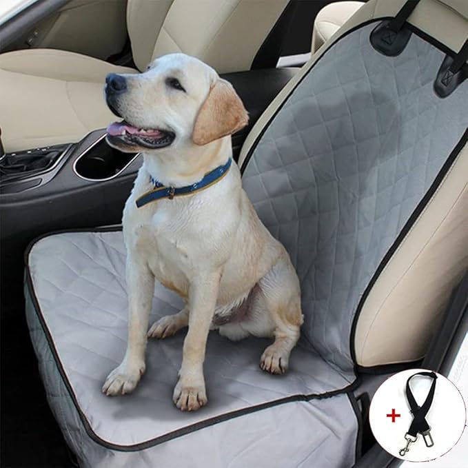Front Pet Seat Cover Protector for Dogs Cats Car Nonslip Scratchproof Waterproof Washable Pets Front Seats Covers for Cars Trucks SUVs Vans (Grey)