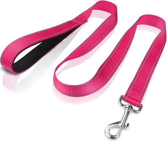 FunTags 4FT Reflective Dog Leash with Soft Padded Handle for Training,Walking Lead for Medium & Small Dogs,3/4 Inch Wide,Hotpink