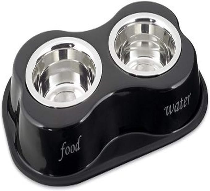Buddy's Line Bone Shaped Stainless Steel Double Diners Pet Bowl, 1-Pint