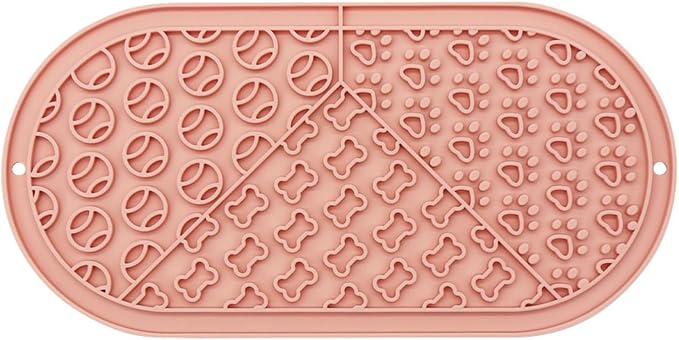 Oval Pet Licking Mat with Suction Cups for Dogs and Cats, Food-Grade Silicone Slow Feeding Puzzle Toy, Non-Slip Dog Treat Mat for Anxiety & Boredom Relief (Pink)