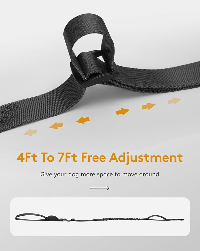 MIDOG Multifunctional Dog Leash Hands Free for Large Dogs - Adjustable Waist Leash with Zipper Pounch& Bungee Cord for Jogging/Running/Walking(4-7FT,Black)
