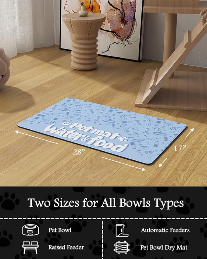 Pet Feeding Mat-Absorbent Dog Mat for Food and Water Bowl-No Stains Quick Dry Water Dispenser Mat-Dog Accessories Pet Supplies-Bowl for Messy Drinkers(PAW,17"x28"