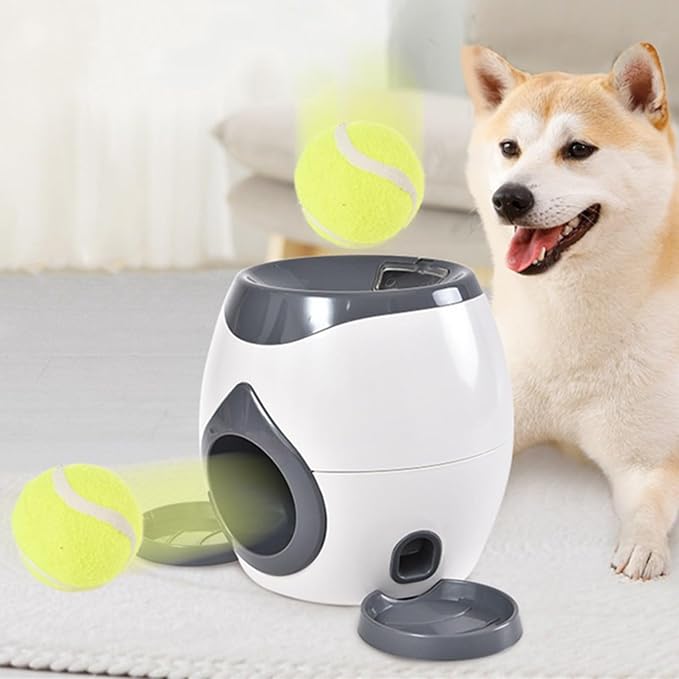 Feedless Training Device with 2 Tennis Balls, Automatic Pitching Snack Reward Machine, Small and Medium-Sized Dog Puzzle Toys, Indoor and Outdoor Dual-Purpose Ball Thrower