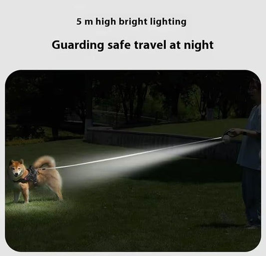 Retractable Dog Leash with LED Light for Night Walking – 16ft Tangle-Free Leash with Poop Bag Dispenser, One-Button Lock, Reflective Handle