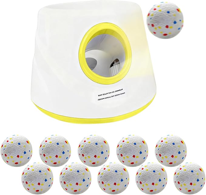 Automatic Dog Ball Launcher for Small/Medium Dogs - Small Silent Design, 3 Distance Settings (20ft/33ft/46ft), Rechargeable, 10 Durable 2.3" Balls Included (Dog Ball Launcher-Yellow)