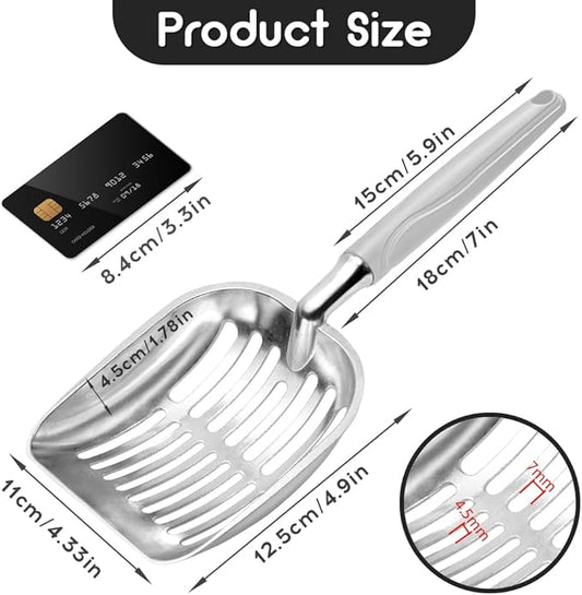 Cat Litter Scoop, Metal Cat Scooper, Plastic Handle Scoop, Sifting Shovel for Christmas – Heavy Duty Aluminum Alloy Litter Box Scoop with Deep Mesh, Design for Easy Waste Removal and Cleaning(Gray)
