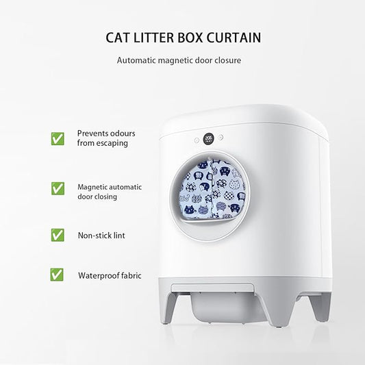 Curtain for Self Cleaning Cat Litter Box,Reduces Cat Litter Bounce, Stops Odors from The Litter Box Self Cleaning (White)