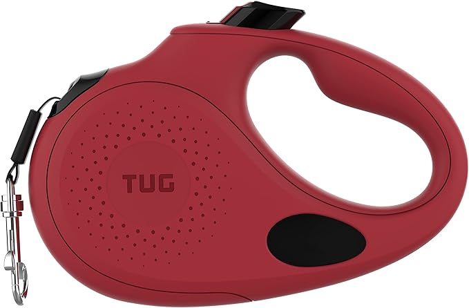 TUG Oval 360° Tangle-Free Retractable Dog Leash with Integrated Waste Bag Dispenser (Small, Red)