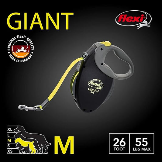 FLEXI Giant Tape Retractable Dog Leashes for Medium Dogs Upto 55 lbs. – 26 ft., Black | Tangle Free Pet Walking Leash with One-Handed Brake, Pause, Lock|German Quality Product