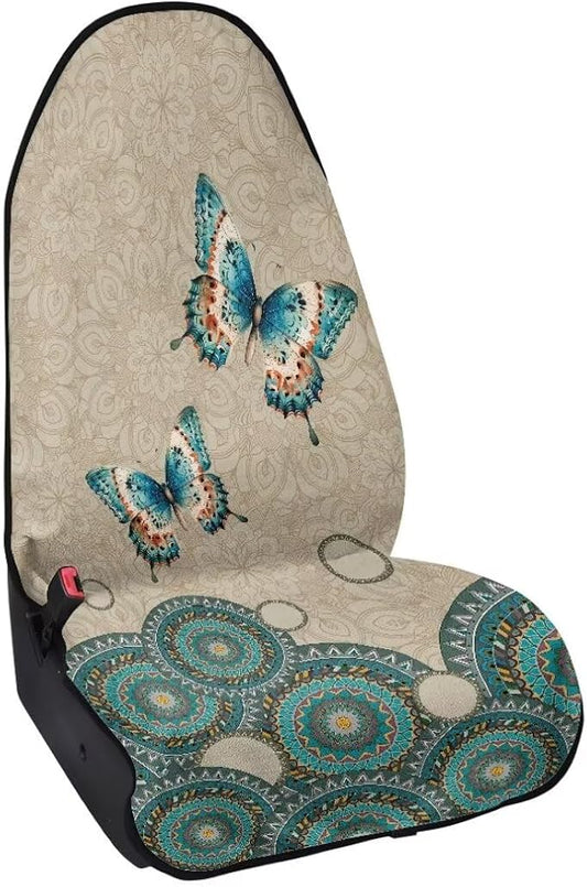Coldinair Vintage Butterfly Towel Car Seat Cover for Men,Sweat Car Seat Protector After Workout,Gym,Swimming,Anti-Slip Universal Car Seat Covers for Truck,Van,SUV
