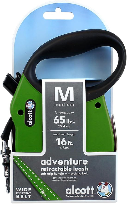 Alcott Adventure Retractable Leash, Medium, Green