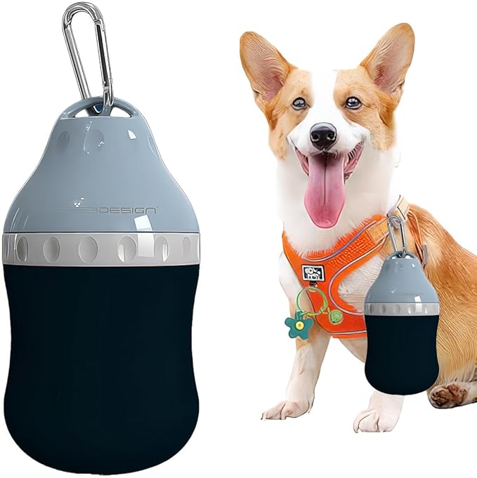 Dog Travel Water Bottle Detachable Bowl Leak Proof Portable ,Silicone Bottle Body,Collapsible and Suitable for Small Pets for Outdoor Walking, Hiking, Travel (Blue, 400 ml)