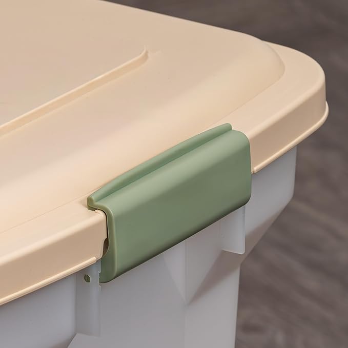 IRIS USA Airtight Dog Food Storage Container, WeatherPro, Up to 22 lbs, Removable Wheels, for Dog Cat Bird and Other Pet Food Storage Bin, Keep Fresh, Made in USA, Almond/Clear