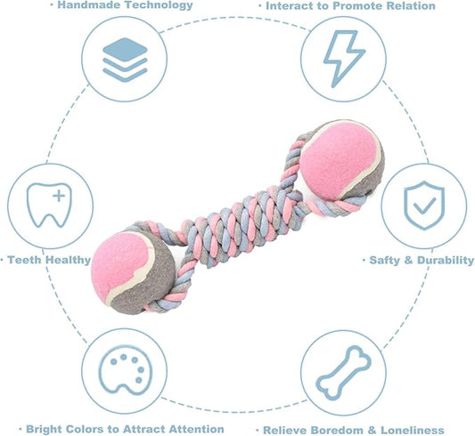 Dog Rope Toy, Dogs Toy with Tennis Balls for Aggressive Chewers - Interactive Pet Tug Rope Ball for Training & Promoting Relationship, Pets Chew Toy for Small, Medium, Large Dogs (Pink)