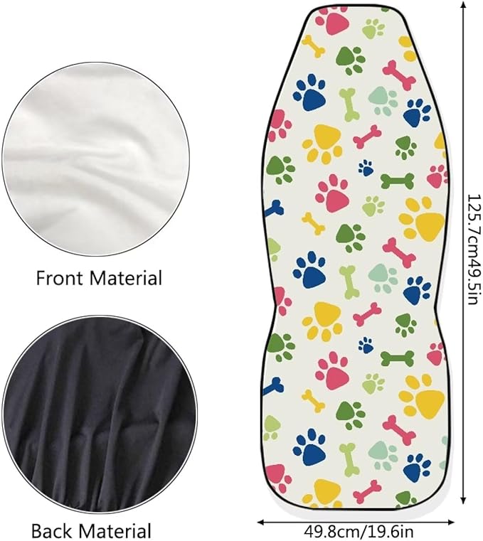 Dreaweet Colorful Dog Paws Print Car Seat Covers Cute Car Accessories for Women,2 Pcs Soft High Bucket Seat Protector for Most Vehicles SUV Trucks