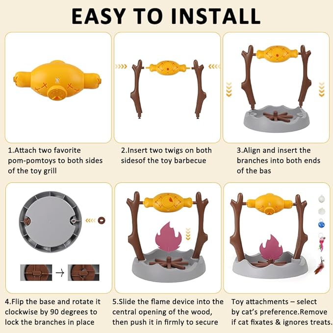 SZEE Cat Treat Puzzle Dispenser Toy, Cat Puzzle Feeder Toy for Slower Eating Training, Keeps Pets Busy & Prevents Overeating, Includes Small Interactive Toys to Boost Appeal (Campfire-Roast Shape)