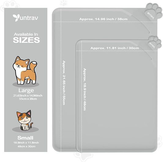 Silicone Pet Food Mat Dog Cat Waterproof Spill Proof Mess Control Easy Clean Floor Protector 18.8L x 11.8W Inch Gray