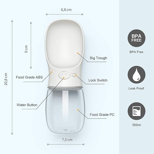 DEYACE Dog Water Bottle, Leak Proof Portable Pet Water Bottles for Dogs, Puppy Water Dispenser with Drinking Feeder for Travel (Milk White 12oz)