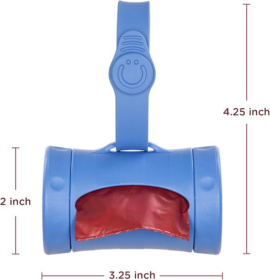 Ubbi Retractable Dog Poop Bag Holder and Dispenser with Silicone Strap Leash Attachment, Includes 2 Rolls of Lavender Scented Leakproof Waste Bags, Blue