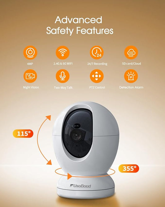 usogood 2.5K Indoor Camera for Home Security, 360°Pet Camera Indoor with Phone App,Support 5G/2.4Ghz WiFi,Dog Cameras with Speaker, Auto Motion Tracking Detection,2-Way Audio for Home/Baby/Cat Camera