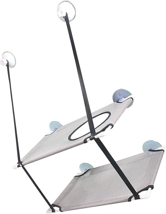DAN&DRE Cat Hammock, Double Layer Hanging Installation with Strong Suction Cup and Sturdy Brackets, Soft Mesh Fabric Window Perch for Indoor Outdoor Cats Resting on Smooth Surfaces (Gray)