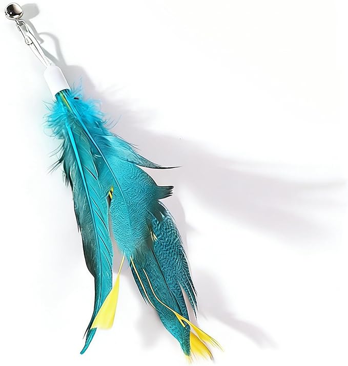 12 Pack Cat Feather Toy Refills,Natural Cat Wand Replacement Feathers with Bell,Colorfull Wand Attachment Feather Toys for Indoor Cats