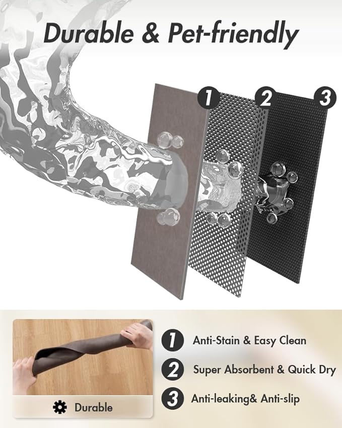 MontVoo-Absorbent Pet Feeding Mat-No Stains Pet Mat for Food and Water Bowl-Quick Dry Cat & Dog Food Mat Water Dispenser Mat-Pet Supplies Mat-Dog Water Bowl Mat for Messy Drinker,(Brown,17"x28")
