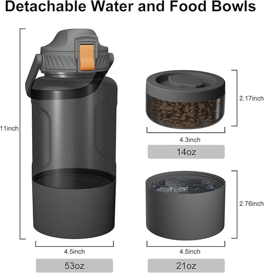 Cibaabo 53oz Large Dog Water Bottle with Water & Food Bowl, 3-in-1 Portable Pet Feeding & Hydration Dispenser for Large Dogs & Humans, Leak-Proof Tritan Bottle for Hiking, Camping, Walking, Car Trips