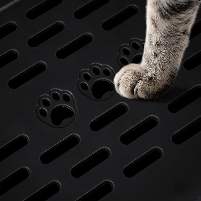 Cat Ramp for Litter Box Step, Self Cleaning Cat Litter Box Ramp Trapper with Storage, Small Step Pedal Stool with Filter Function Steps for Small & Elderly Cats(Black 11.8"x 7.87"x 3.3")