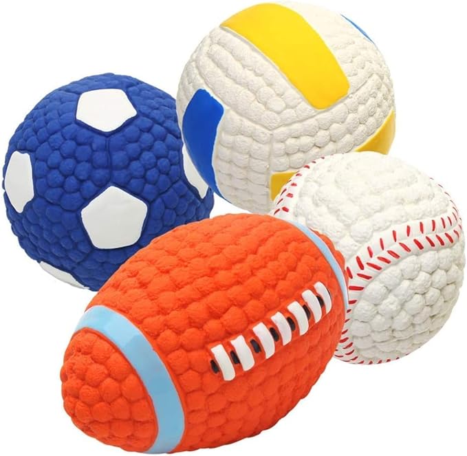 Squeaky Rubber Latex Dog Toy for Small Medium Large Dogs Bouncing Interactive Fetch and Play Floats on Water for Soft Chewer (Small, Volleyball)