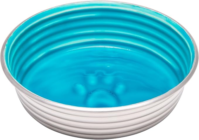 Loving Pets - Le BOL Dog Food Water Bowl Enamel Ceramic Bowl No Tip Stainless Steel Pet Bowl No Skid Spill Proof (Extra Small, Seine Blue)