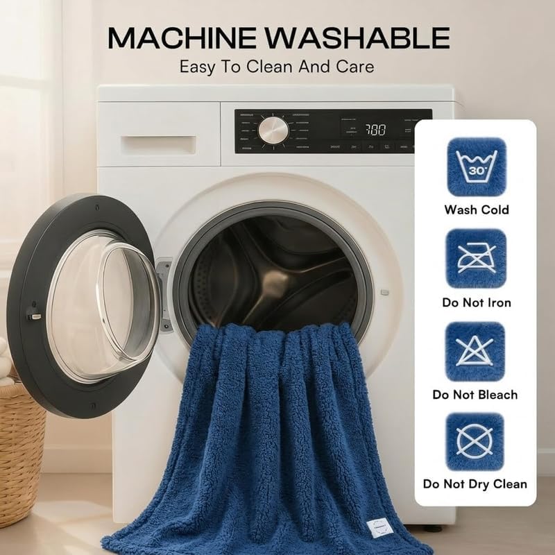 Navy Blue Dog Blanket for Pets Reversible Fluffy Pet Bed Cover Mats Waterproof Puppy Blankets Leakproof Sofa Couch Washable Cover Cat Pet Blanket for Warm-Navy Blue,M - Image 6