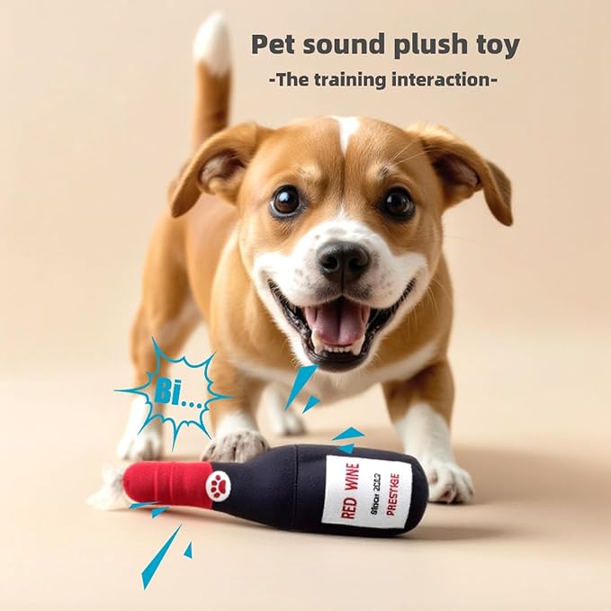 Dog Toy Squeaky Dog Toys for Boredom Champagne Shape Interactive Dog Toys Birthday Gifts Plush Chew Toy for Small Medium Dogs