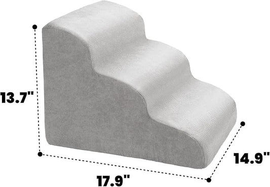 MEWANG Dog Stairs for Small & Medium Dogs and Old Cats –3/4/ 5 Steps High-Density Foam Pet Ramp for Bed & Couch, Non-Slip, Washable Cover, Grey (Round Corner, 3 Steps: 17.95''×14.96''×13.70'', 2)