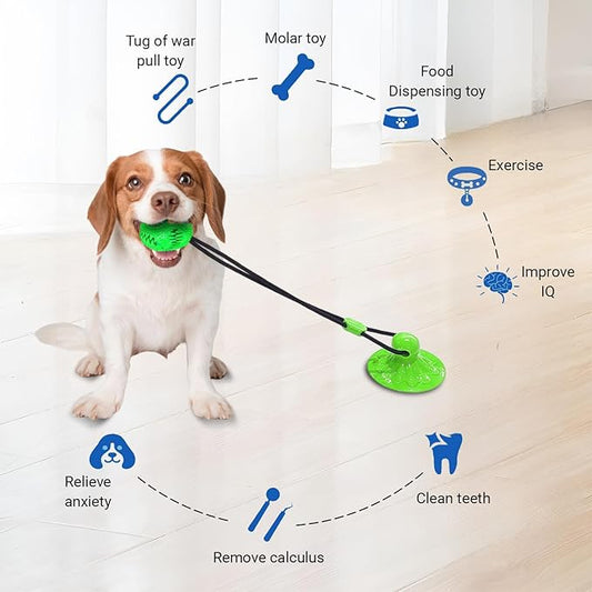 Dog Toys Treat Food Dispensing Ball with Suction Cup for Aggressive Chewer, Tug of War for Pets, Puppy Toys for Teething, Puzzle, Treat Food Dispensing, Pet Chew Tug of War for Medium Dogs (Green)